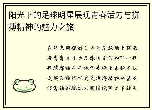 阳光下的足球明星展现青春活力与拼搏精神的魅力之旅